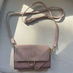 Blush Pink Faux-Suede Crossbody Purse with Gold Detailing